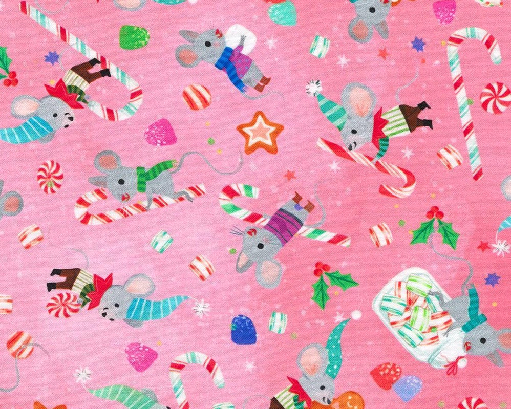 Jingle Pals - Mice Candy Pink from Robert Kaufman Fabric