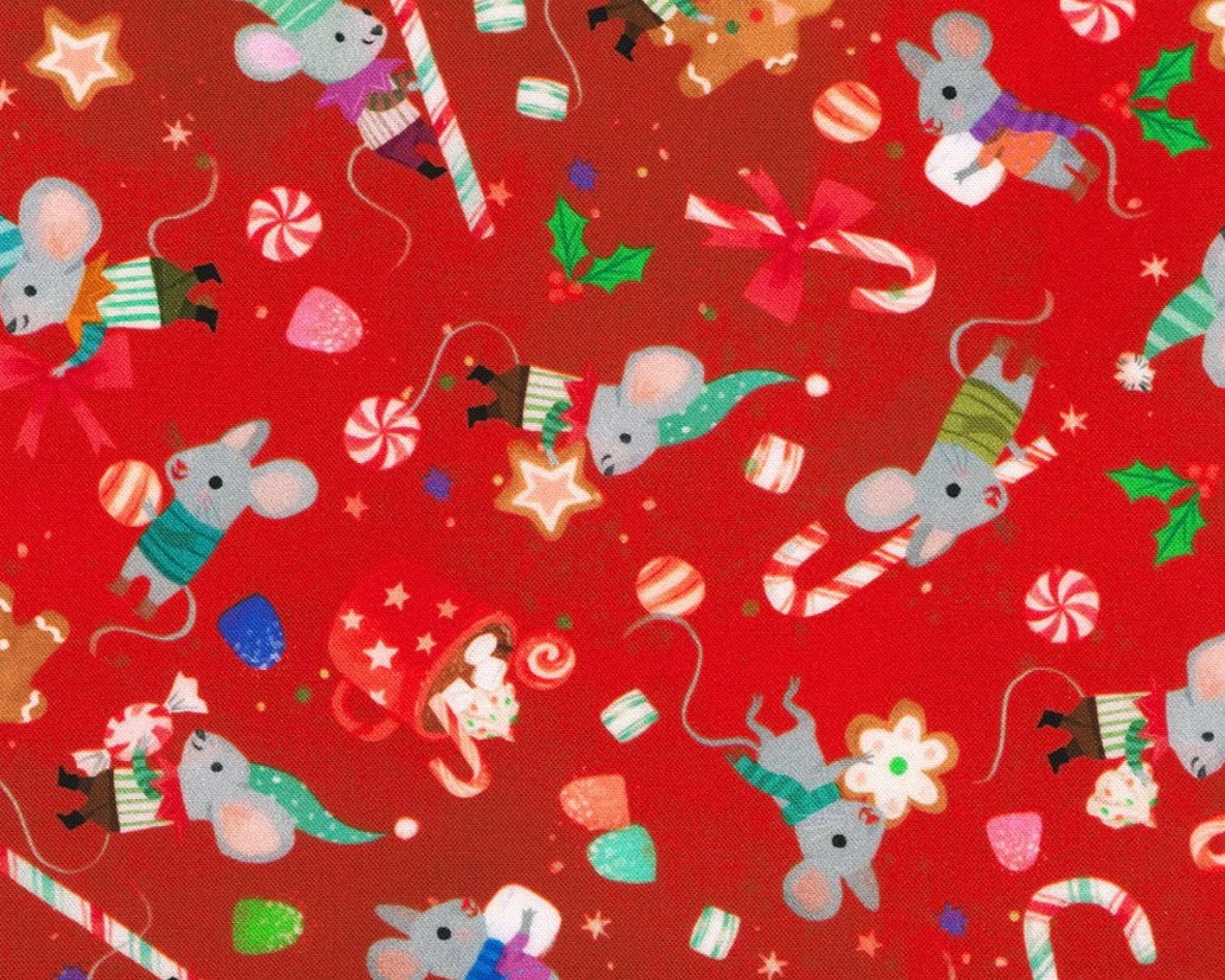 Jingle Pals - Mice Cranberry Red from Robert Kaufman Fabric