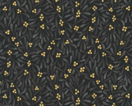 Holiday Flourish Festive Finery - Leaf Berry Mistletoe Black from Robert Kaufman Fabric