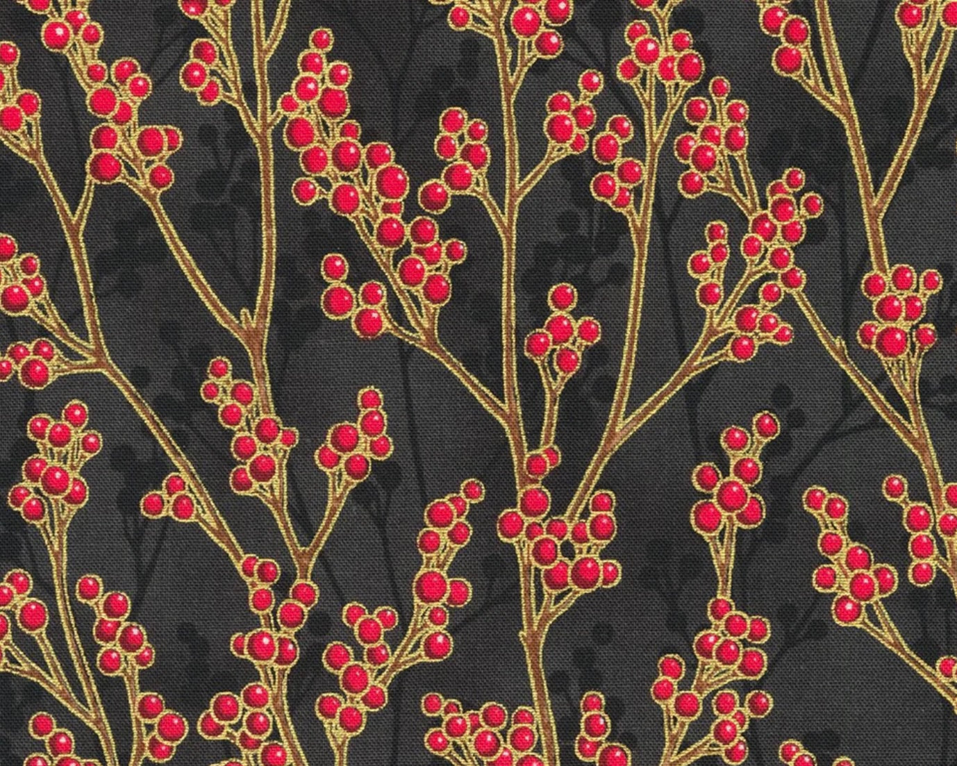 Holiday Flourish Festive Finery - Berry Branch Black from Robert Kaufman Fabric