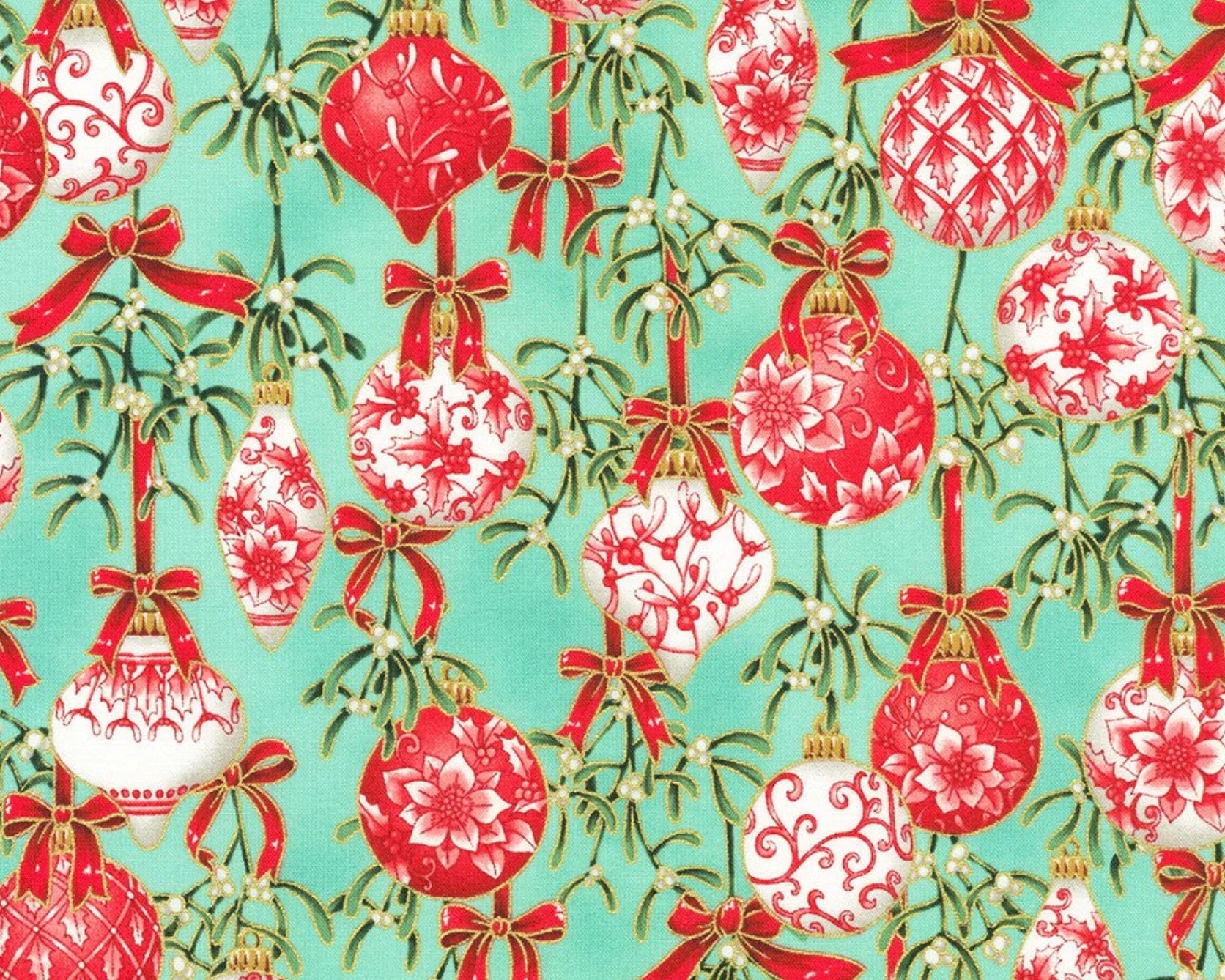 Holiday Flourish Festive Finery - Ornaments Mint from Robert Kaufman Fabric