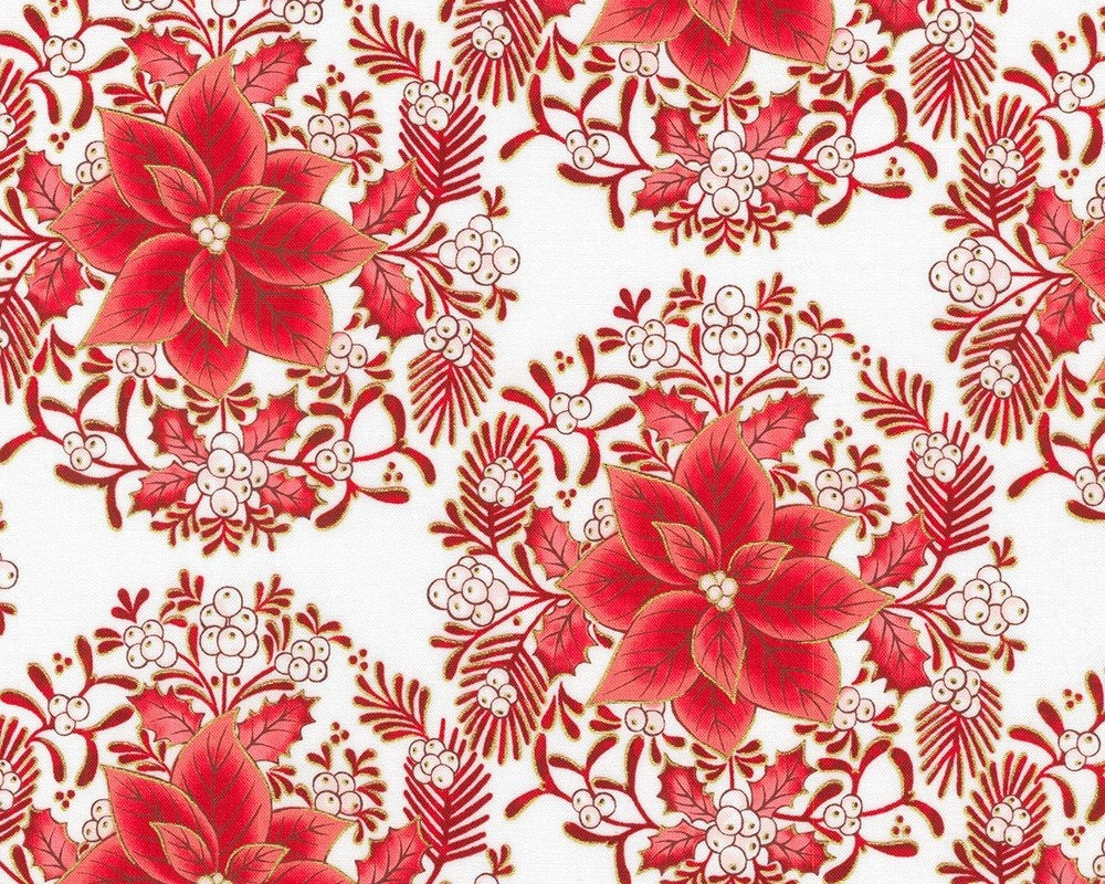 Holiday Flourish Festive Finery - Poinsettia Bouquet Candy Cane from Robert Kaufman Fabric