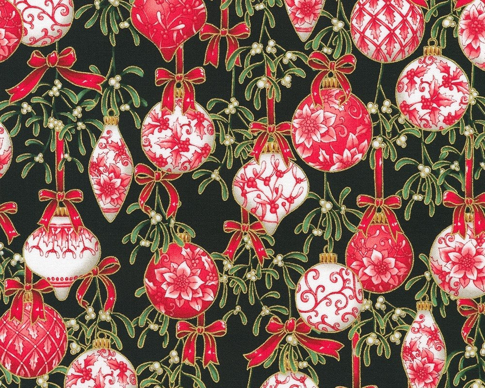 Holiday Flourish Festive Finery - Ornaments Black from Robert Kaufman Fabric