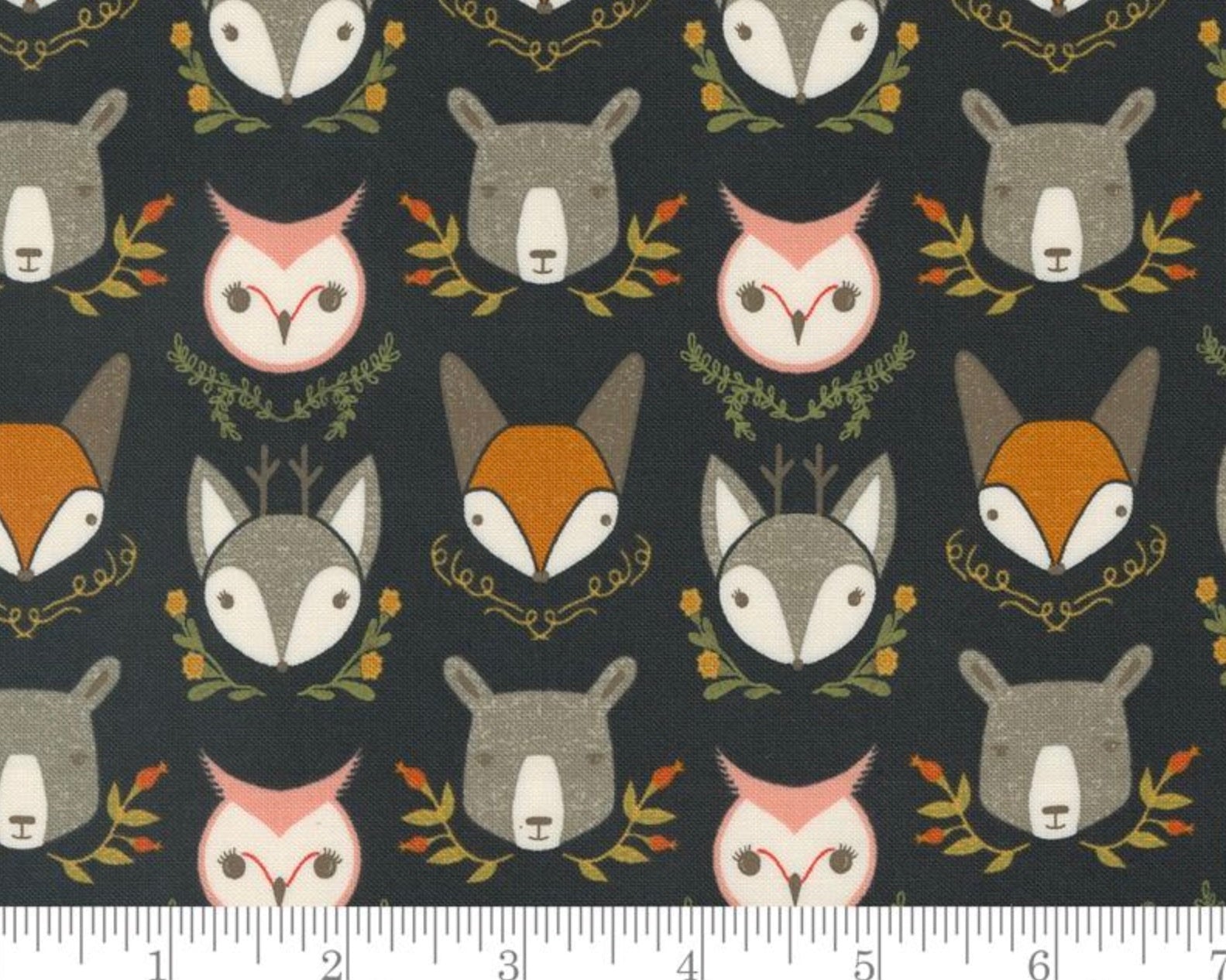 Woodland Wonder - Bobble Heads Animals Midnight Black from Moda Fabrics