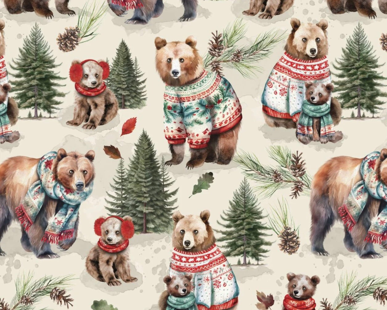 Merry Beary - Solstice Snuggles Cream from Camelot Fabrics