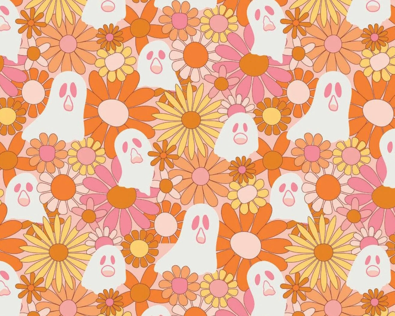 Ghostly Garden - Boo Crew Multi Orange Pink from Camelot Fabrics