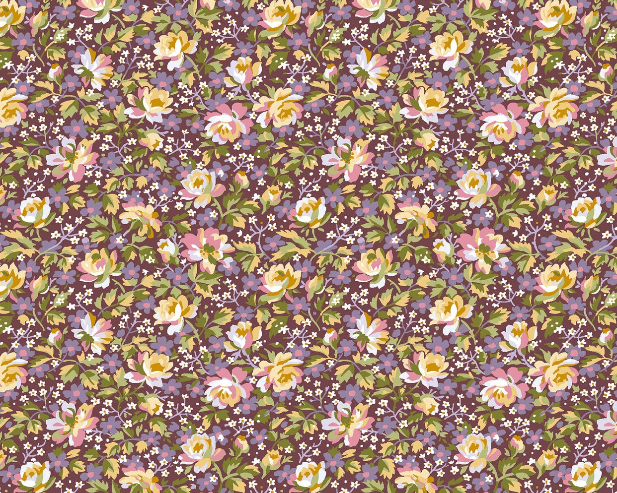 Grand Entrance - Packed Floral Purple Metallic from Maywood Studio Fabric