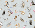 Whiskers and Paws- Tossed Cats Grey from Maywood Studio Fabric