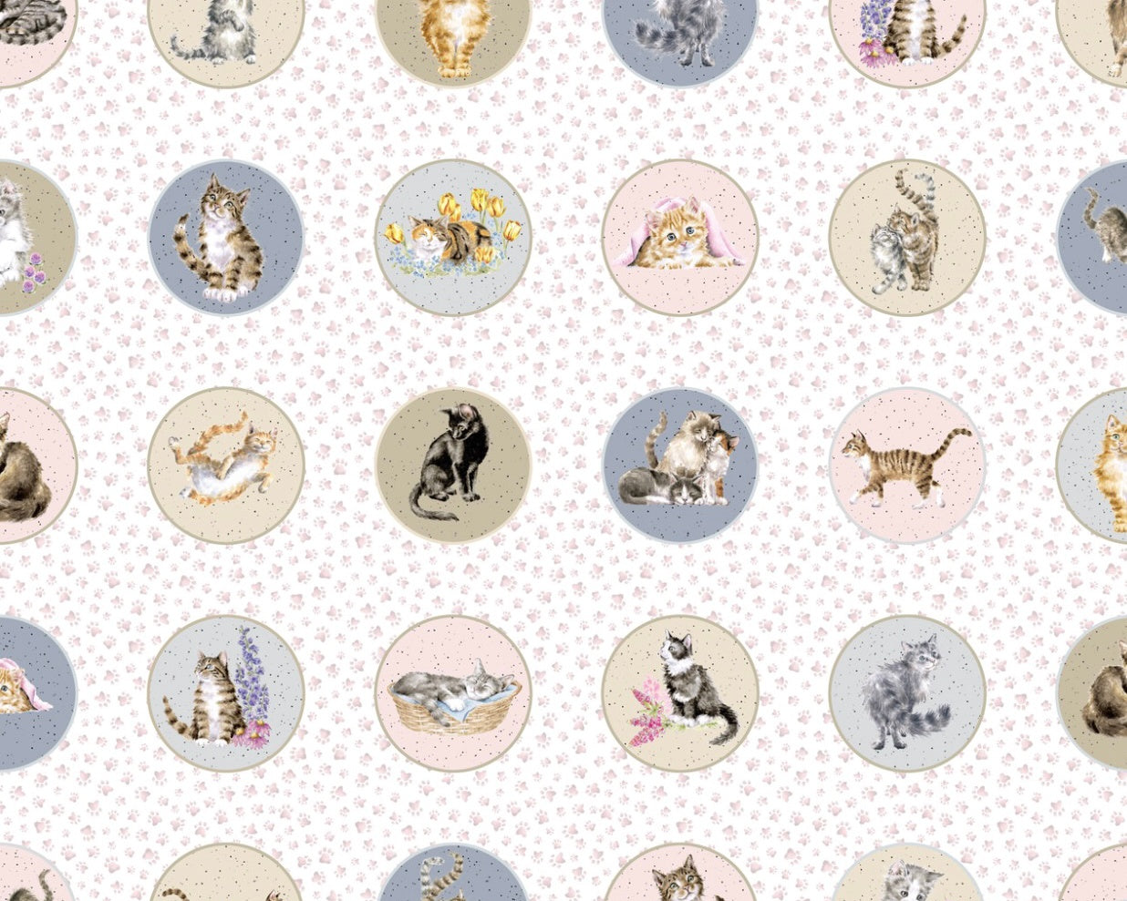 Whiskers and Paws - Running Circles Cats Multi from Maywood Studio Fabric