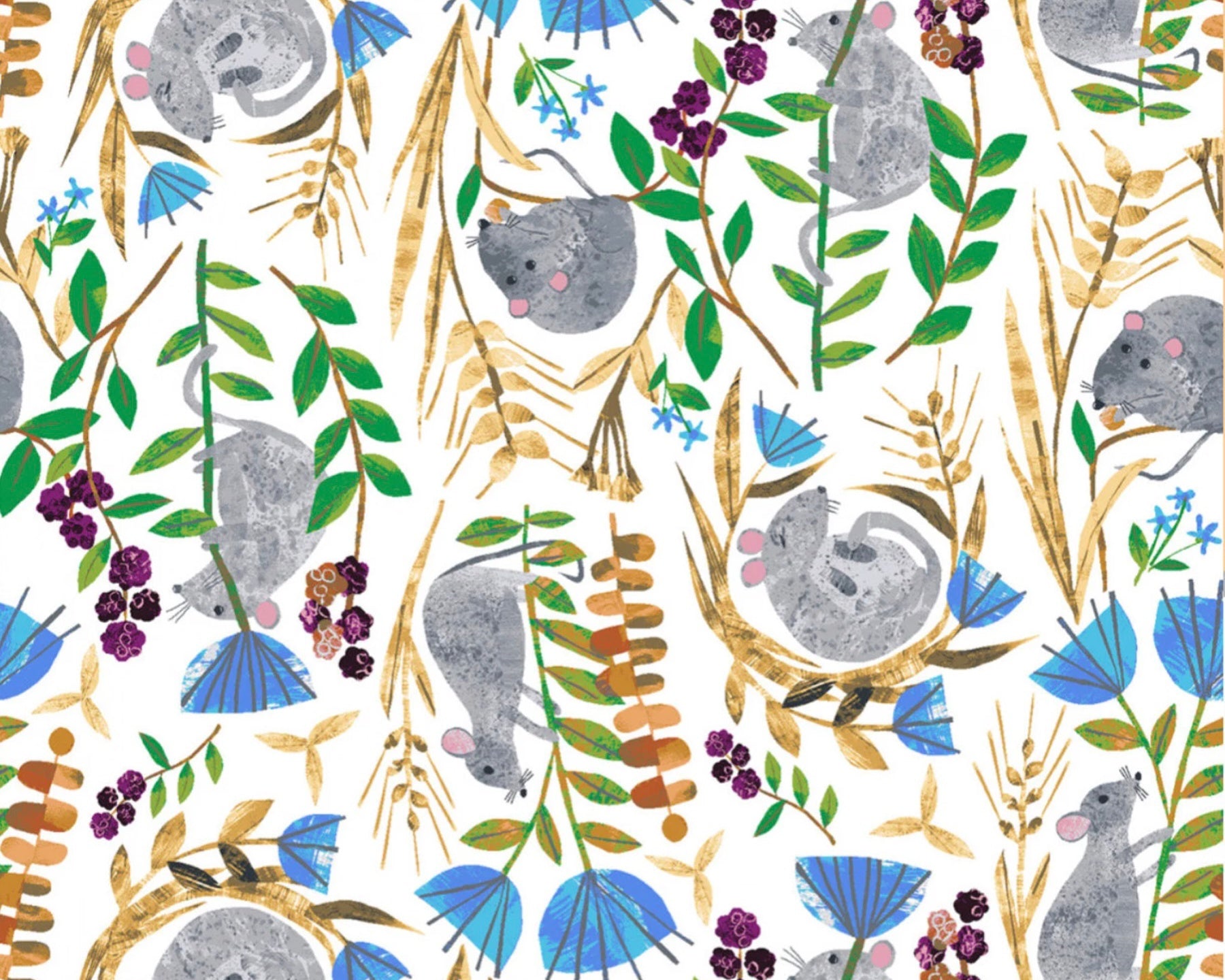 Summer Splash - Field Mice Grey by Tracey English from Clothworks Fabric