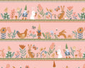 Hide and Seek - Honey I’m Gnome Bunnies Pink from Poppie Cotton Fabric