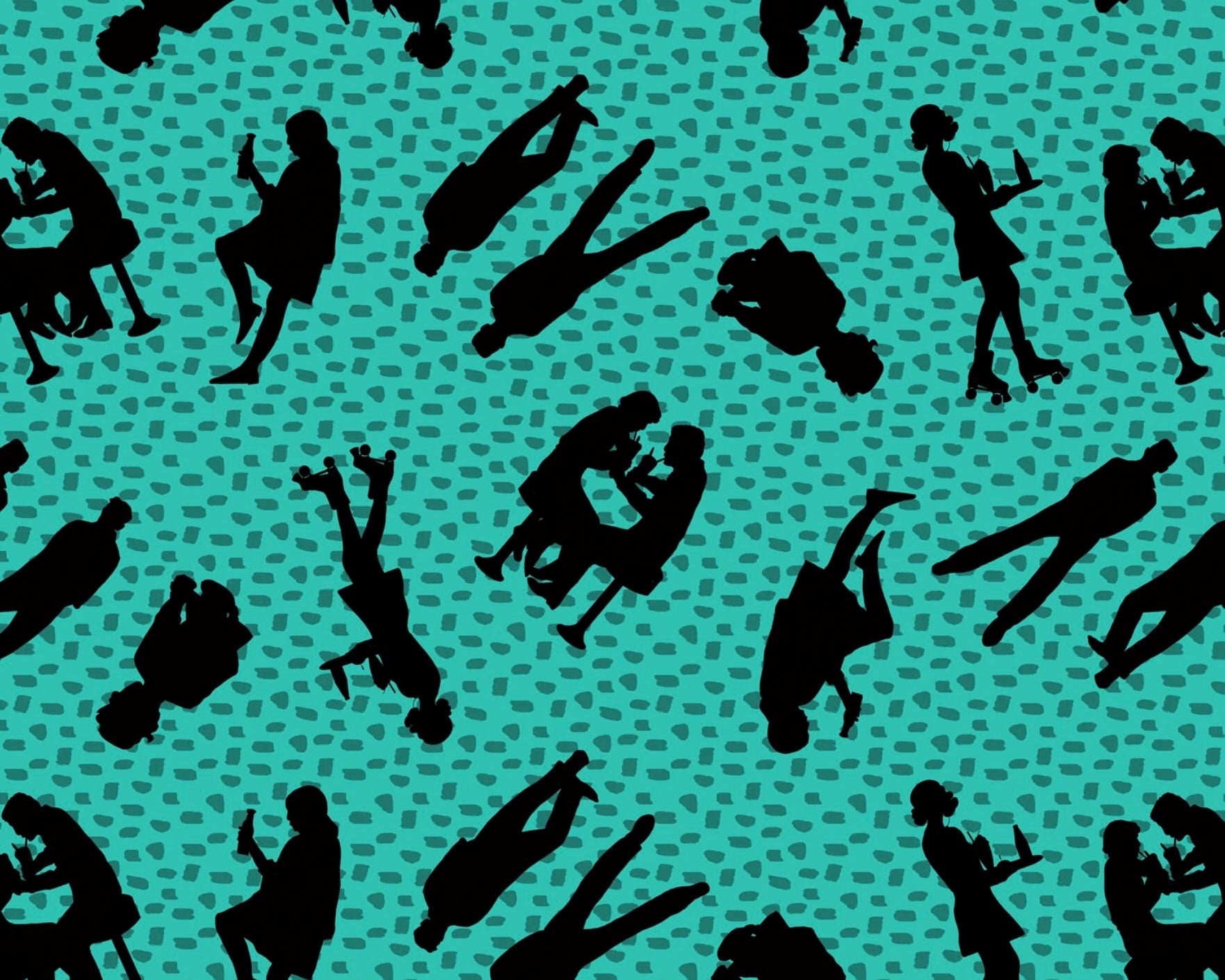 Diners and Drive Ins - People Silhouettes Turquoise from Blank Quilting Corporation Fabrics
