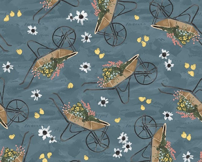 Rise With The Sun - Wheel Barrow Floral Dk Teal from Blank Quilting Corporation Fabrics