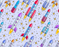 Fantastic FLANNEL - Up and Away Rockets Purple from David Textiles Fabrics