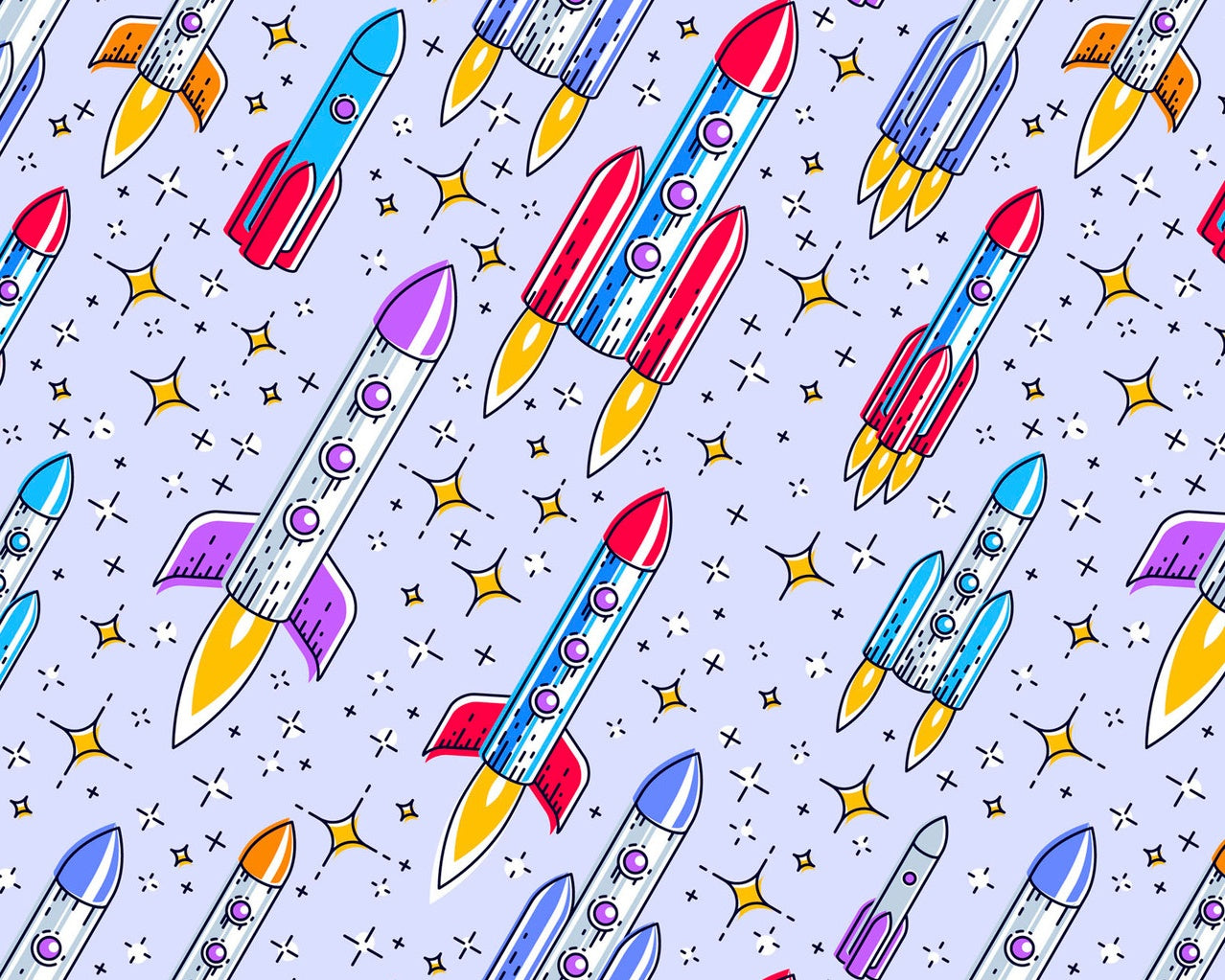 Fantastic FLANNEL - Up and Away Rockets Purple from David Textiles Fabrics