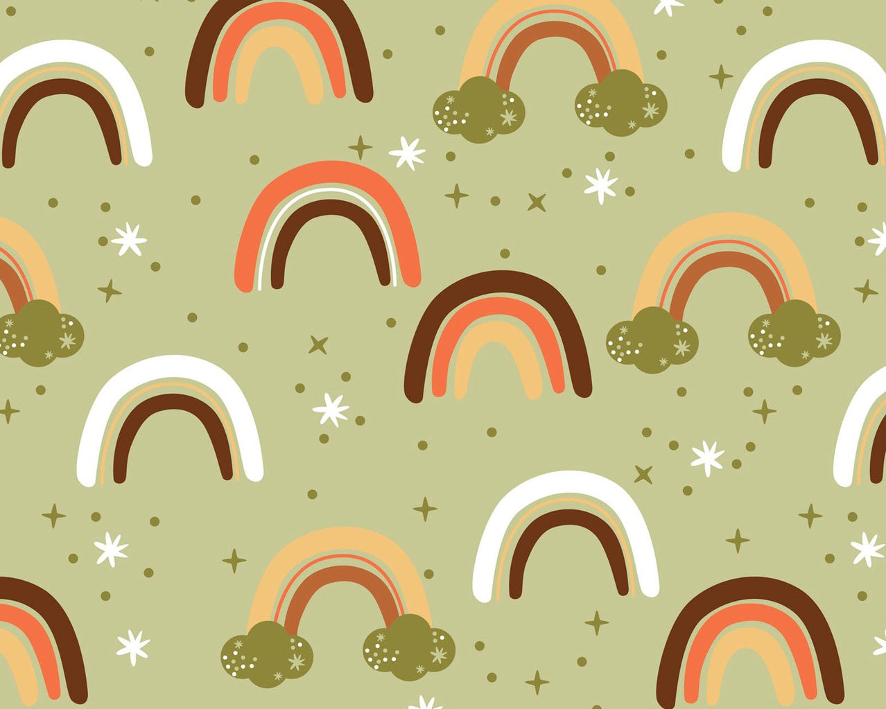 Fantastic FLANNEL - Rainbow Scatter Green from David Textiles Fabrics