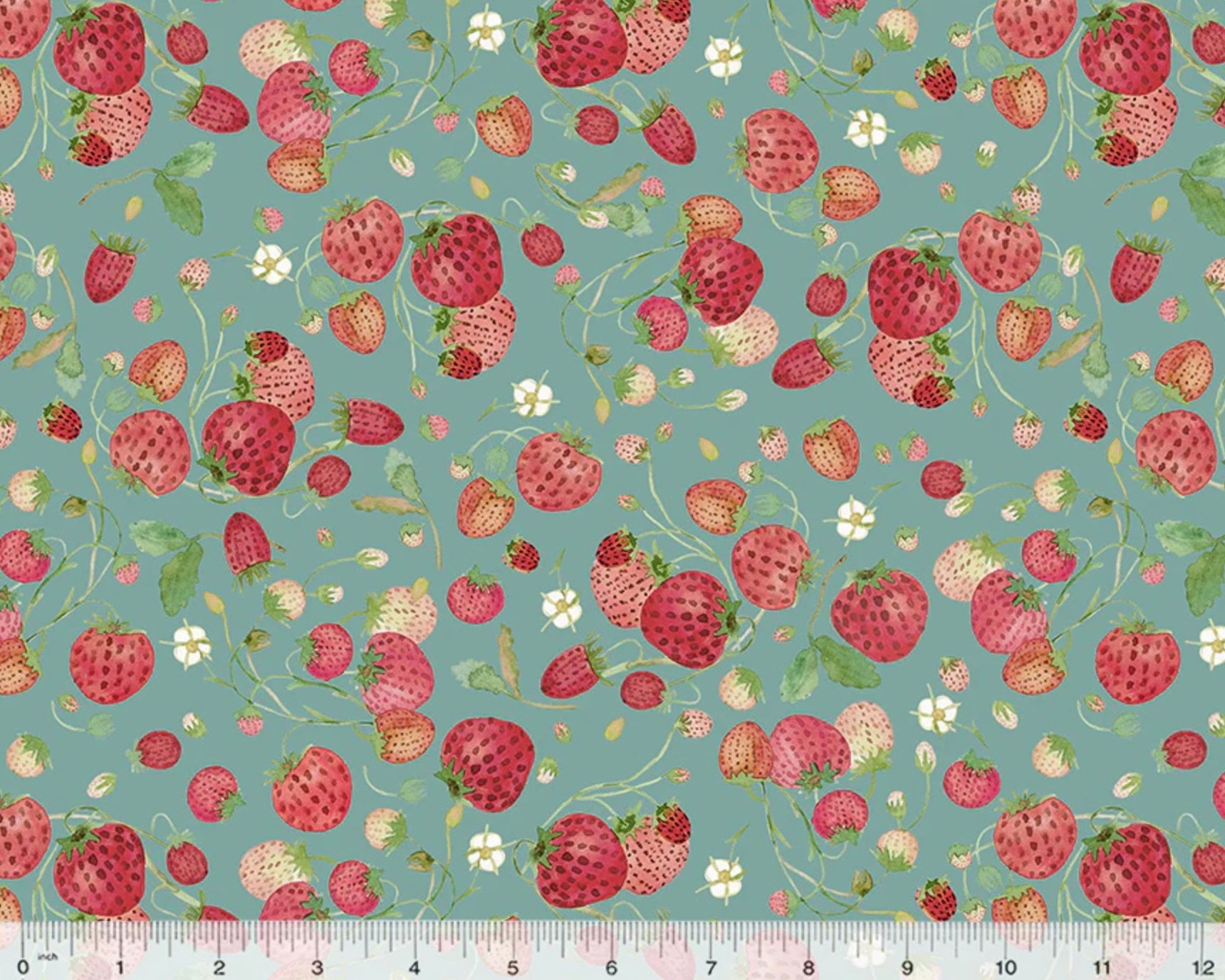 Forest Fruits - Strawberries Teal by Betsy Olmsted from Windham Fabrics