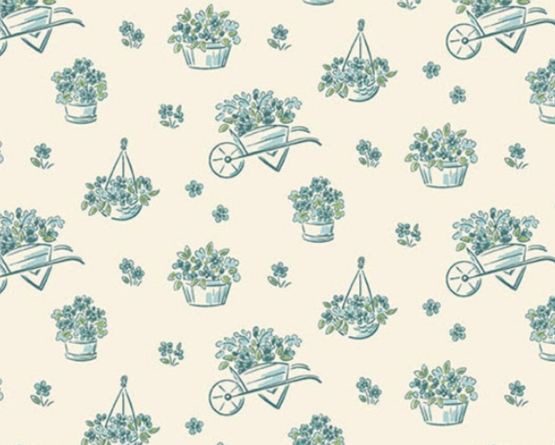 Heartland - Flowers Wheelbarrow Pots Cream from Andover Fabrics
