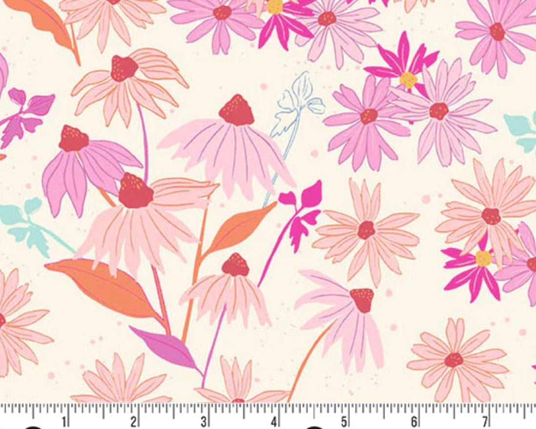 Petals and Stitches - Echinacea Cream from Andover Fabrics