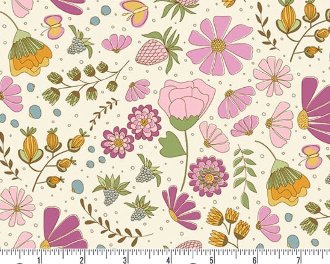 Flourish - Flourish Floral Berry  Off White from Andover Fabrics