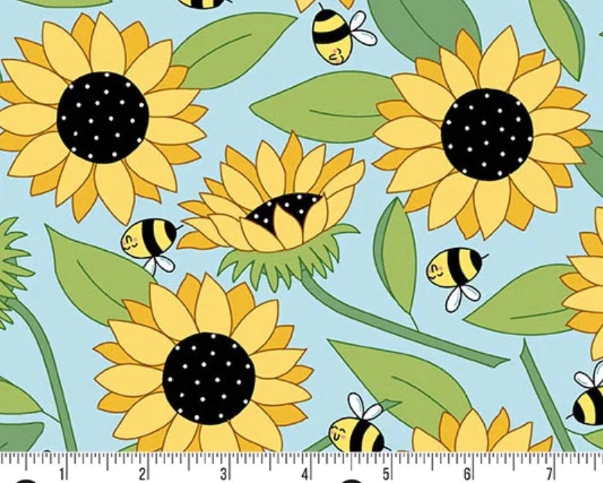 Sunny Honey - Blooms Abuzz Bees Blue from Andover Fabrics