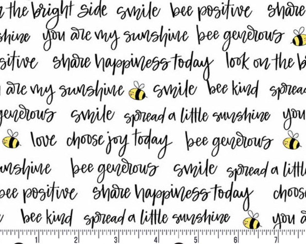Sunny Honey - Bee Positive Words White from Andover Fabrics