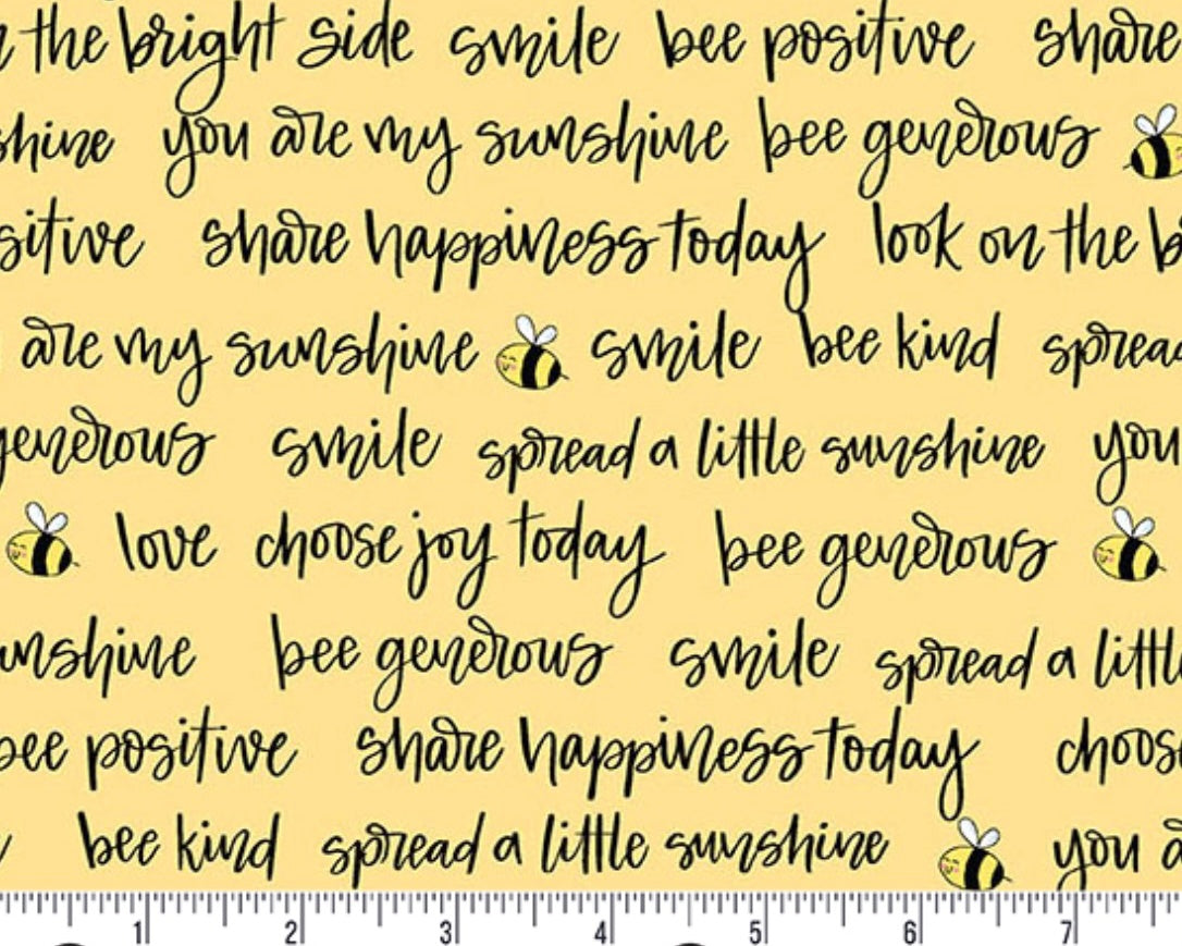 Sunny Honey - Bee Positive Words Yellow from Andover Fabrics
