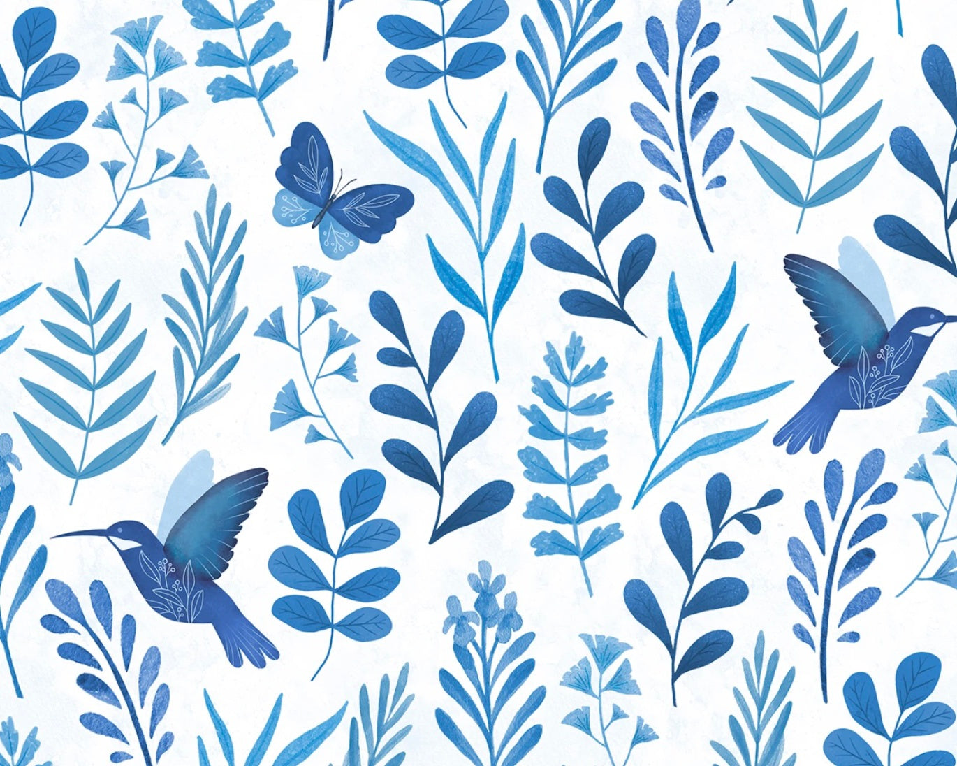 Blissful Blues - Large Floral All Over White from Wilmington Prints Fabric