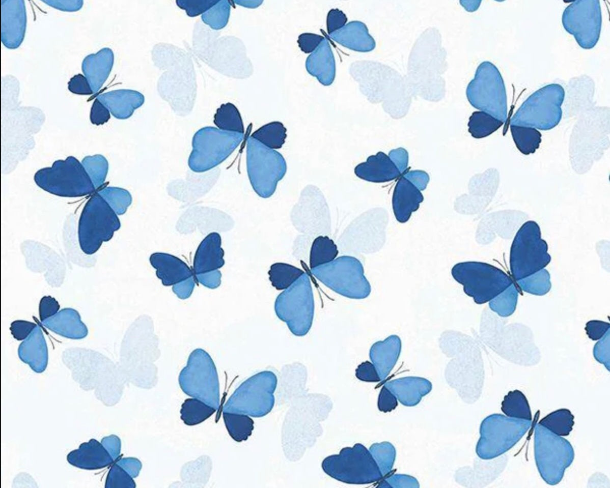 Blissful Blues - Butterfly White from Wilmington Prints Fabric