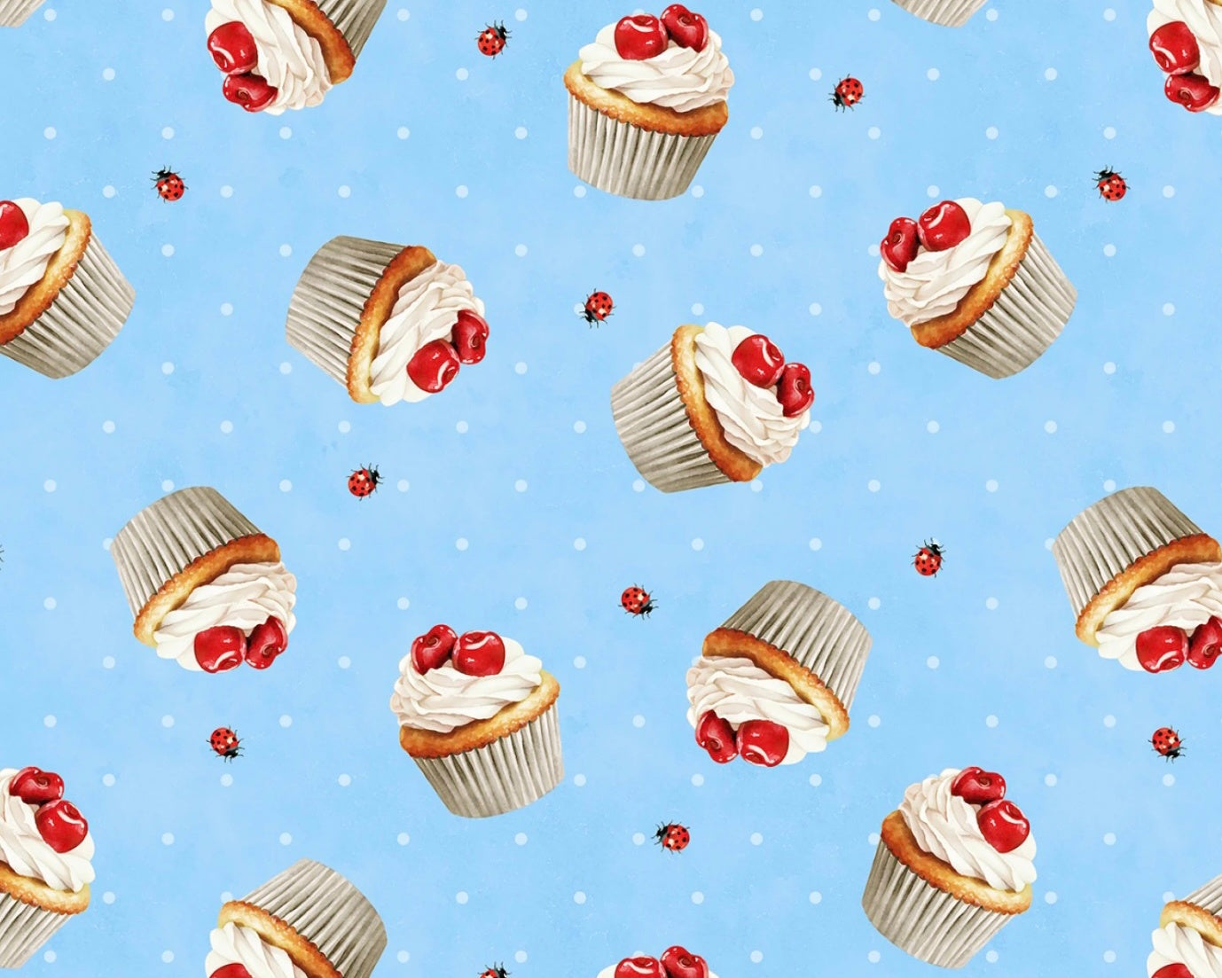 Sweet Cherry - Cupcakes Toss Blue from Wilmington Prints Fabric