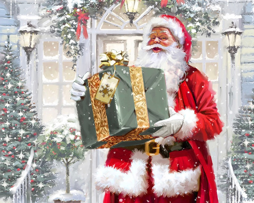 Santa and His Gift PANEL 36 Inches from David Textiles Fabrics
