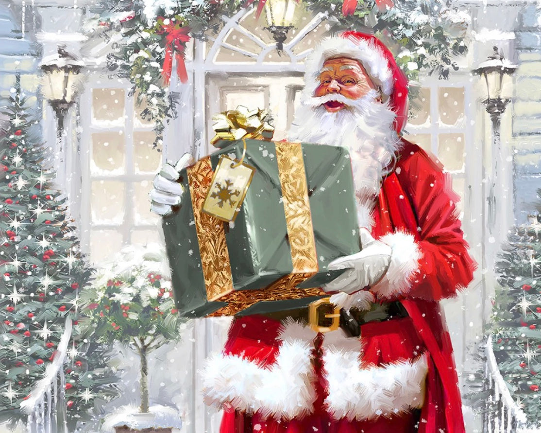Santa and His Gift PANEL 36 Inches from David Textiles Fabrics