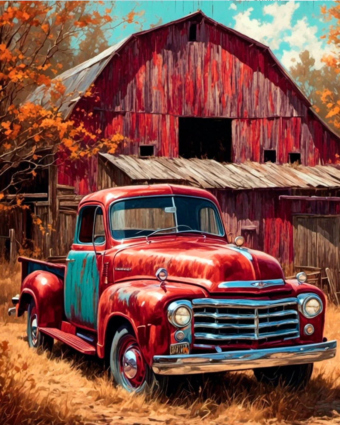 Vintage Truck at Barn PANEL 36 Inches from David Textiles Fabrics