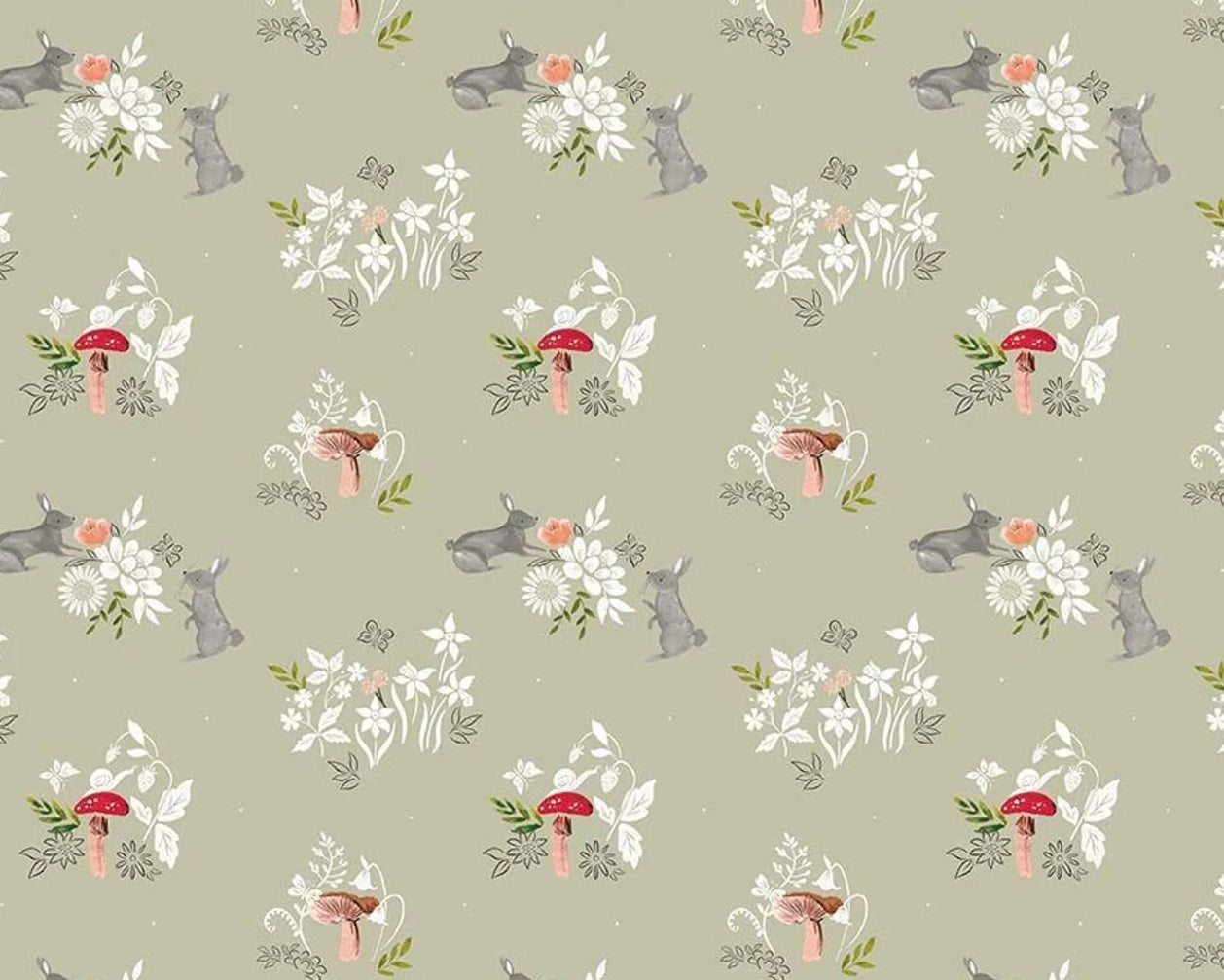 Floral Forest - Ear-Resistable Rabbit Floral Tarragon from Dear Stella Fabric