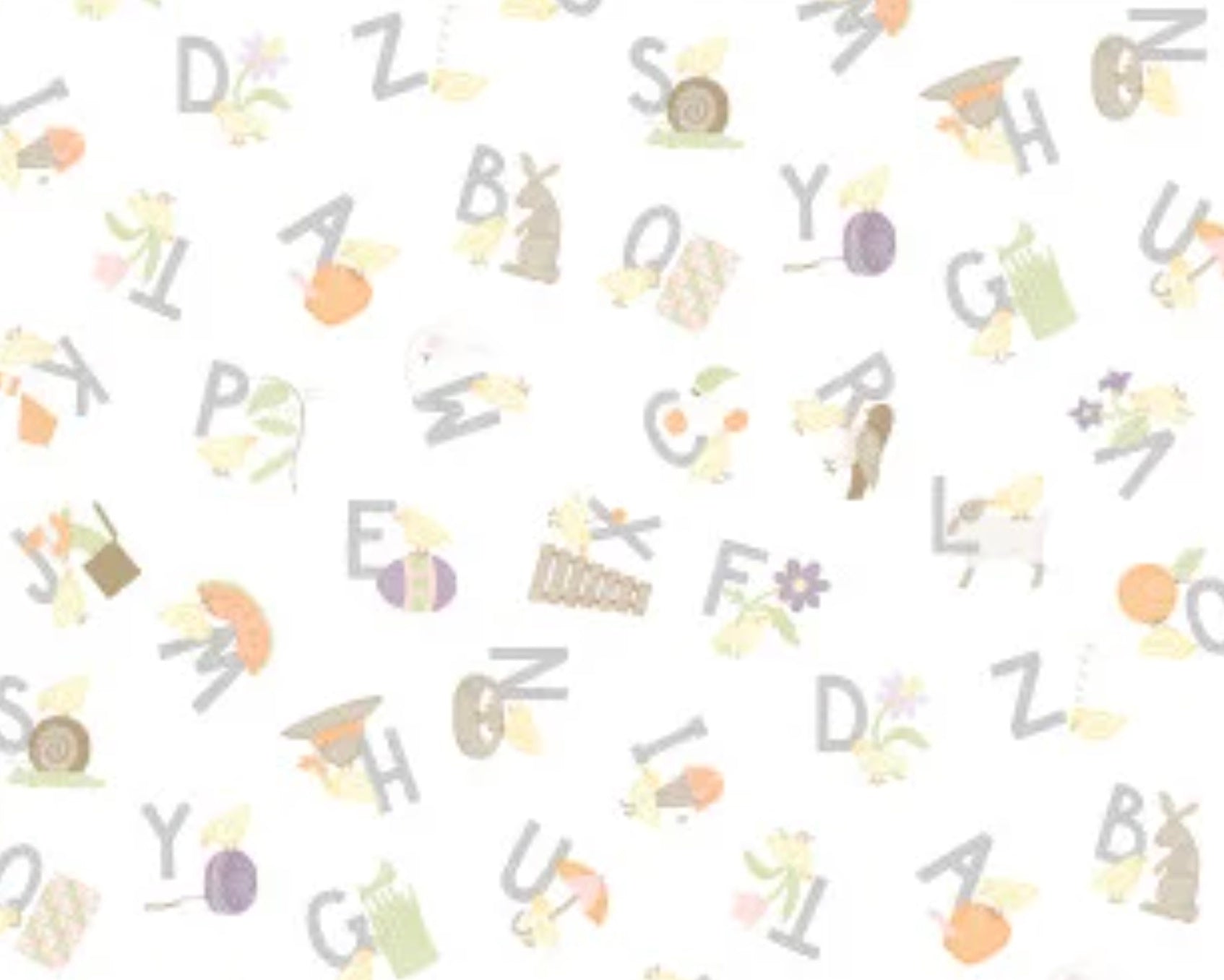 Little Chicks FLANNEL - Alphabet Toss White from Maywood Studio Fabric