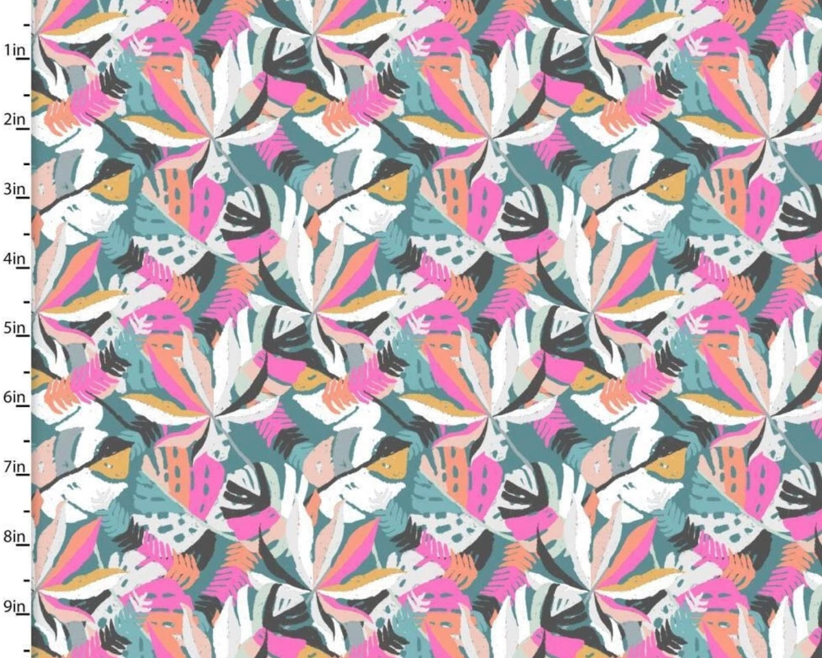 Zebra Dazzle - Leaves Turquoise Pink from 3 Wishes Fabric
