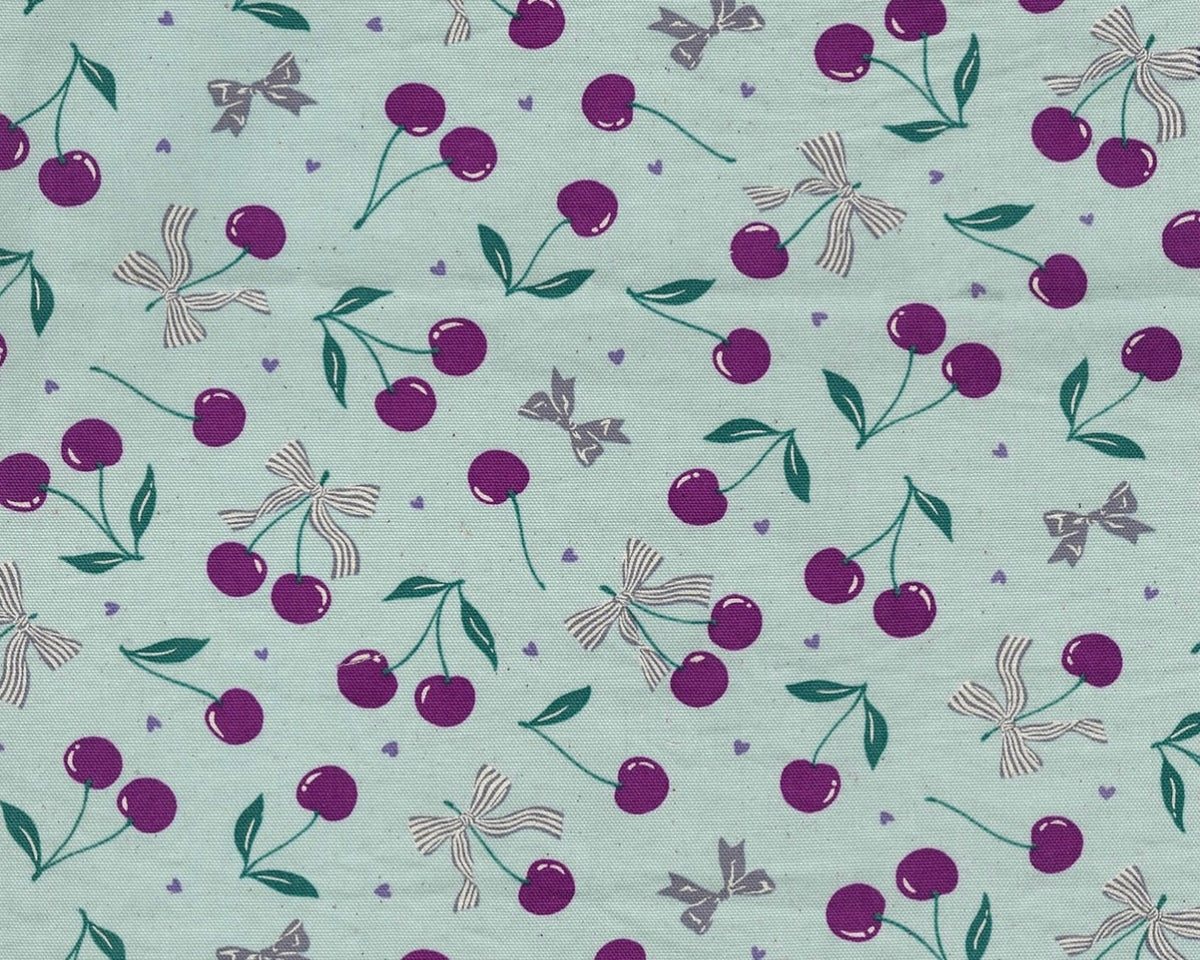 Cherry Bonbon OXFORD - Cherries Bows Blue from Kokka Fabrics
