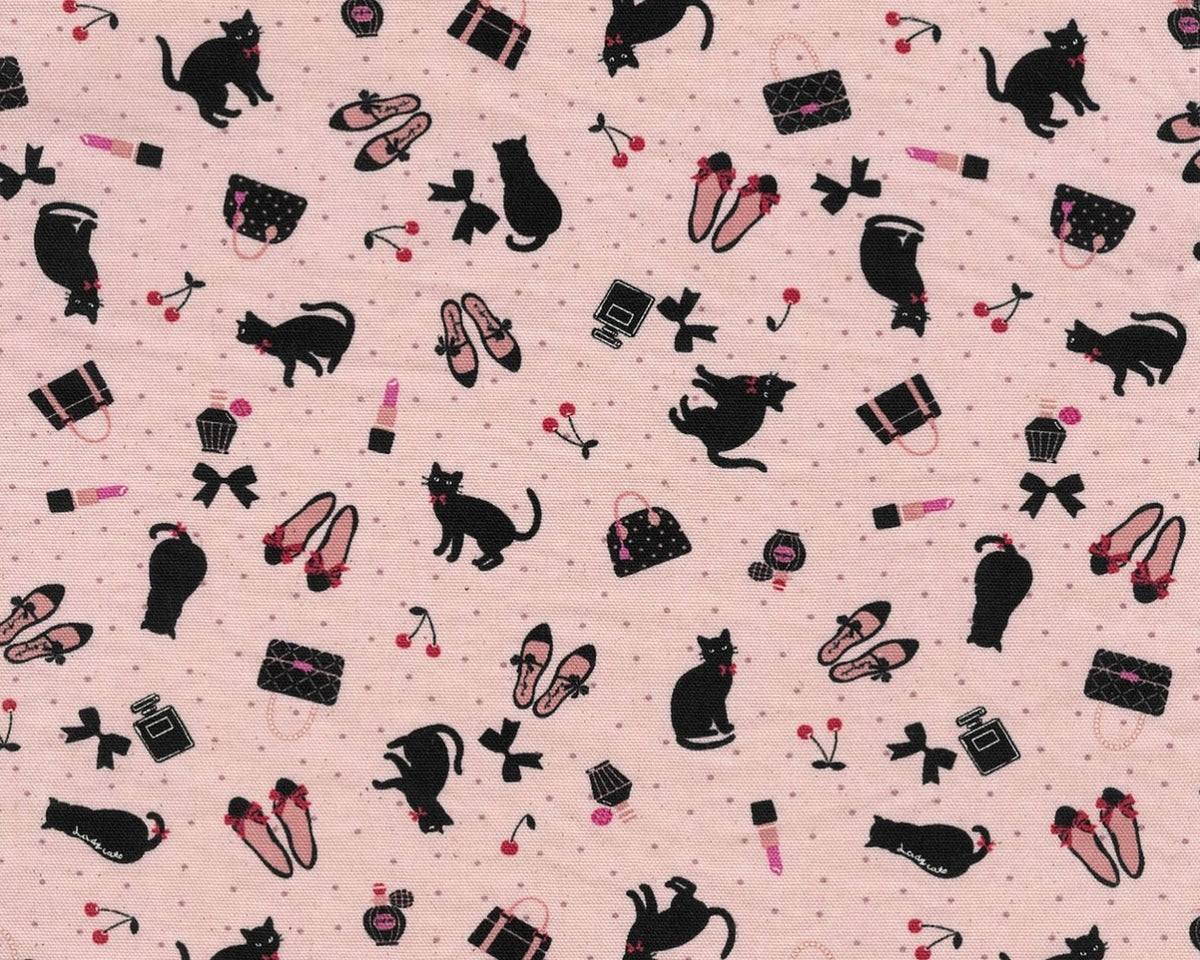 Cherry Bonbon OXFORD - Black Cat Pink from Kokka Fabrics