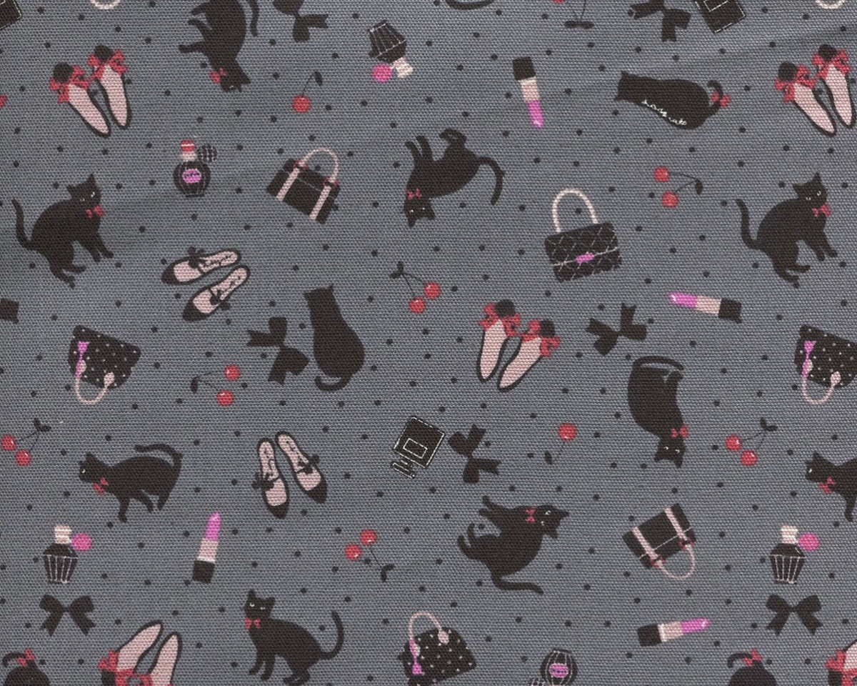 Cherry Bonbon OXFORD - Black Cat Gray from Kokka Fabrics