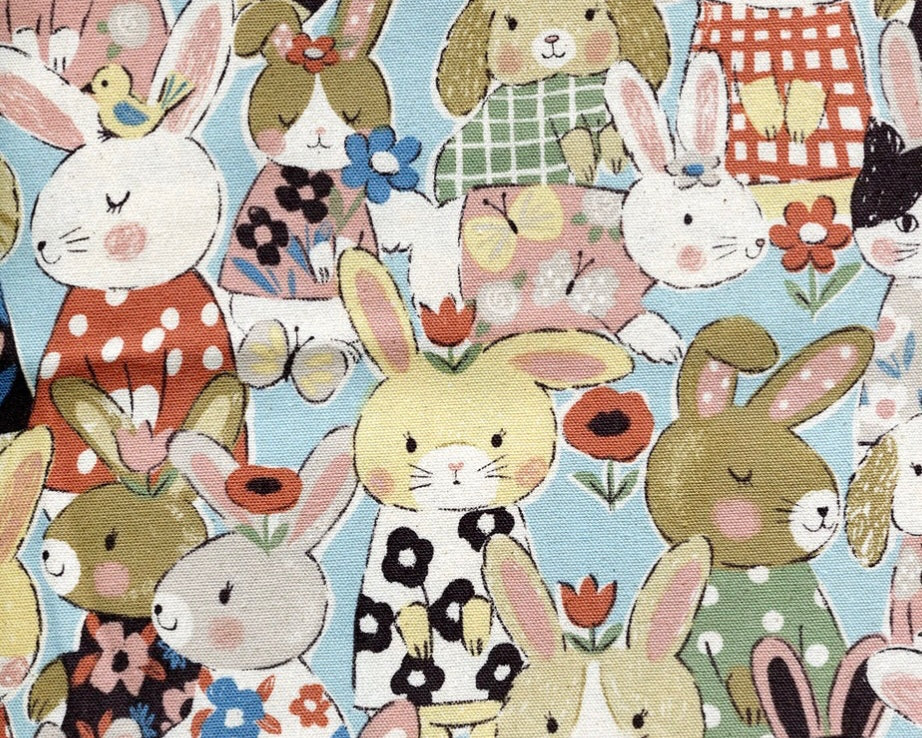 Powerful Animal OXFORD - Rabbit Blue Multi from Kokka Fabrics