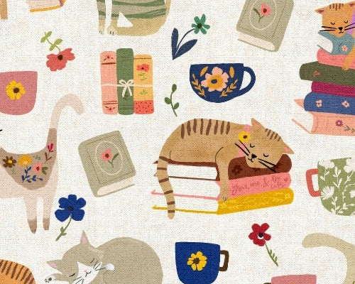 Every Home Every Cat - Cats Books Coffee Beige from 3 Wishes Fabric