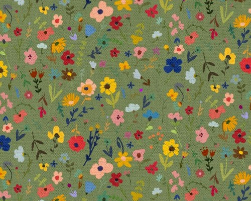 Every Home Every Cat - Cat Nip Floral Green from 3 Wishes Fabric