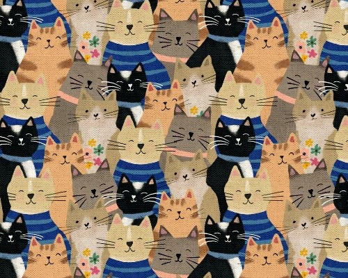 Every Home Every Cat - Smiley Cat Multi from 3 Wishes Fabric