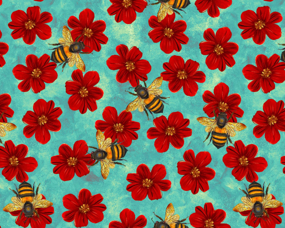 Enchanted Canopy - Bees Flowers Turquoise from Blank Quilting Corporation Fabrics