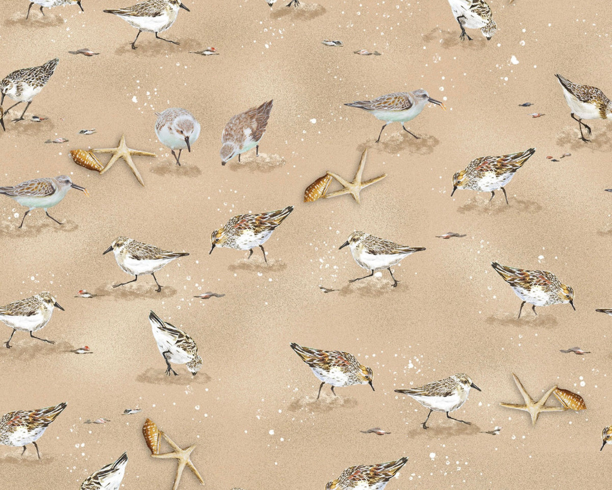 Window To Paradise - Shorebirds Tan from Henry Glass Fabric