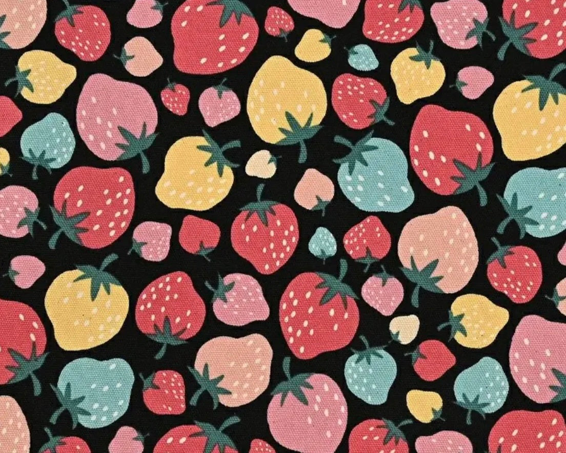 Retro Charms OXFORD - Strawberries Black from Kokka Fabrics