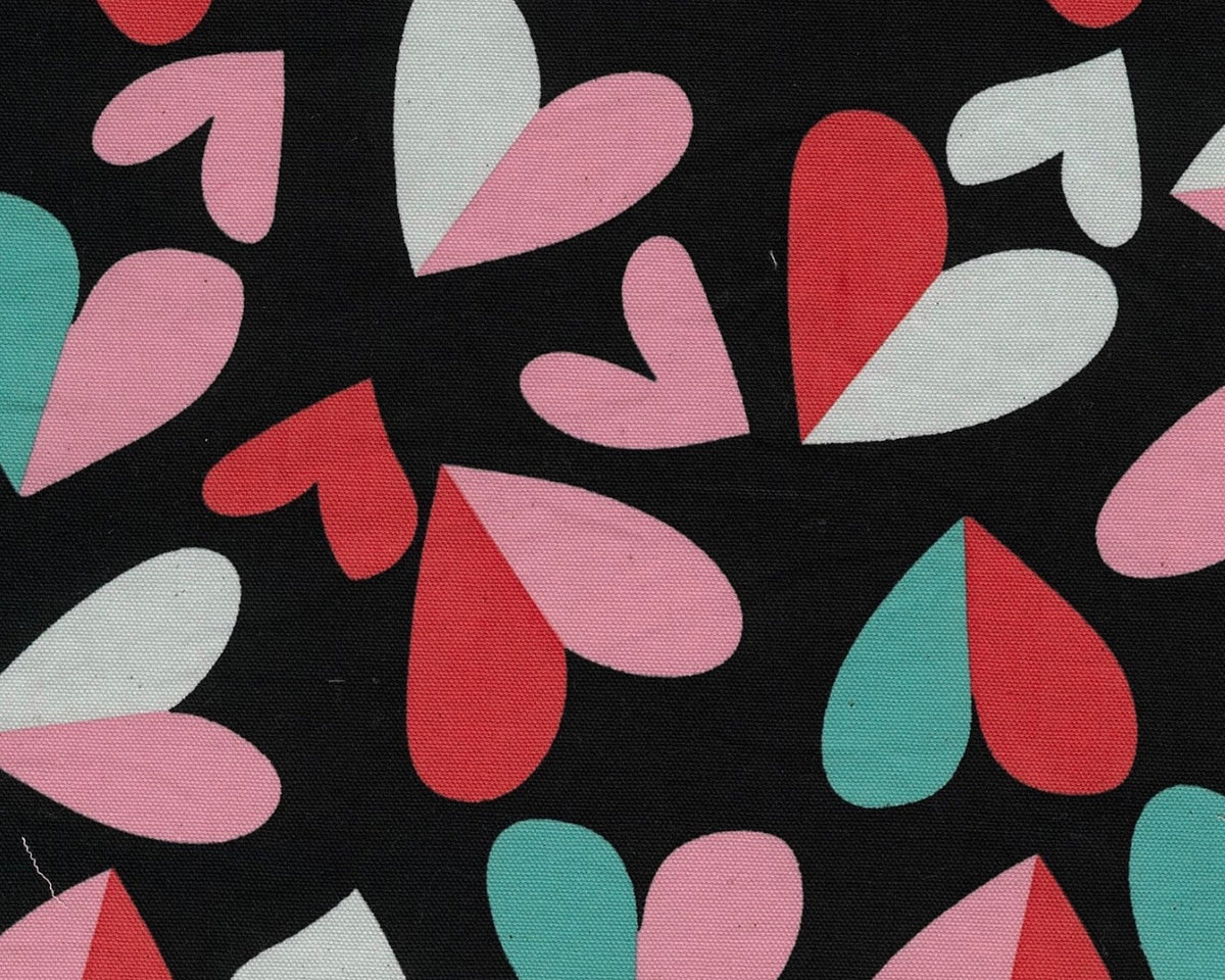 Retro Charms OXFORD - Hearts Black from Kokka Fabrics