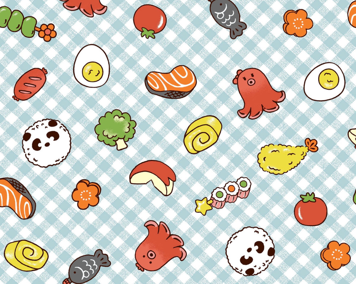 Lunch Box - Food Gingham Lt Blue from Cosmo Fabric