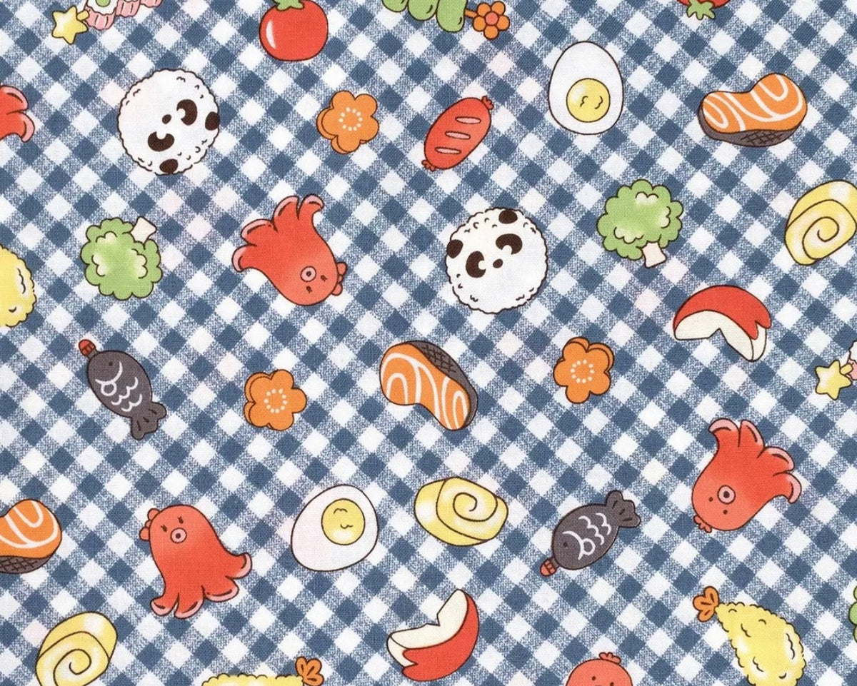 Lunch Box - Food Gingham Dk Blue from Cosmo Fabric