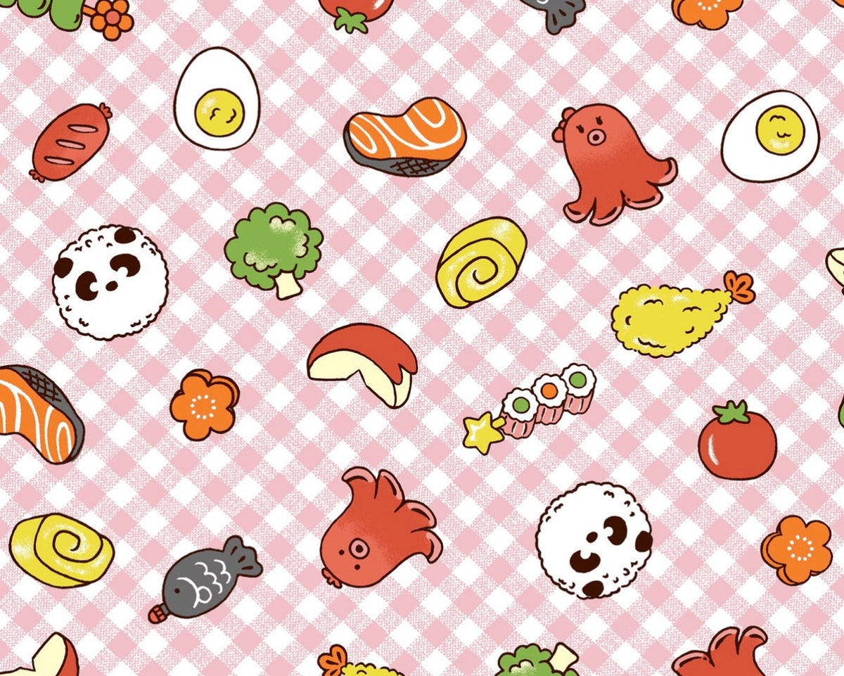 Lunch Box - Food Gingham Pink from Cosmo Fabric